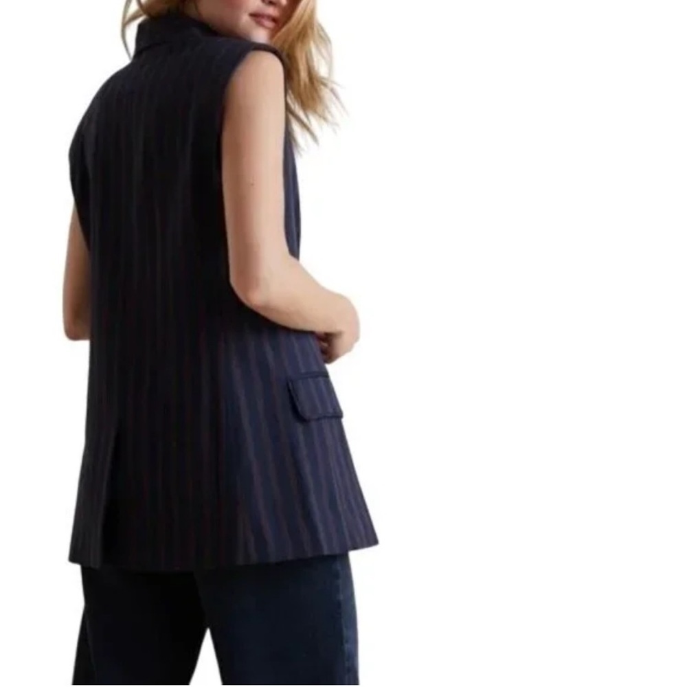 Anthropologie Navy Red Striped Side Buckle Vest Womens Size Small - Picture 4 of 7